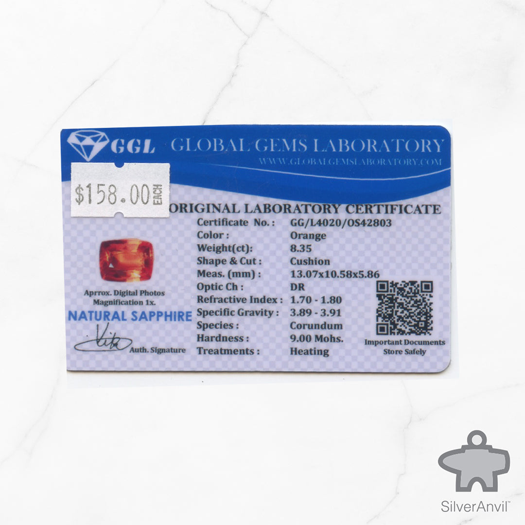 Natural Orange Sapphire Cushion