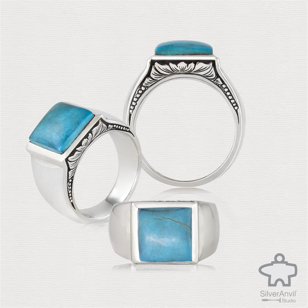Hand Engraved Turquoise Ring
