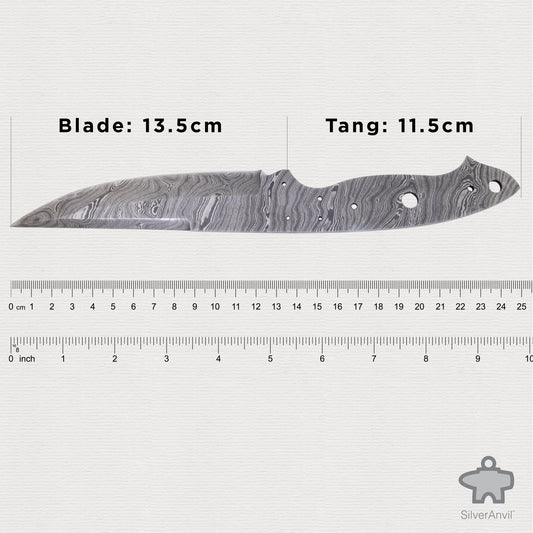 Damascus Straight Edge Full Tang Knife Blank (25cm)
