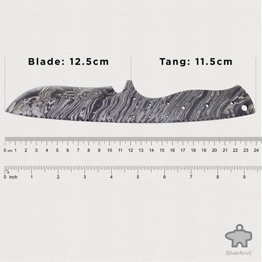 Damascus Drop Point Full Tang Knife Blank (24cm)