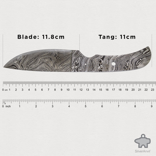 Damascus Drop Point Full Tang Knife Blank (23cm)