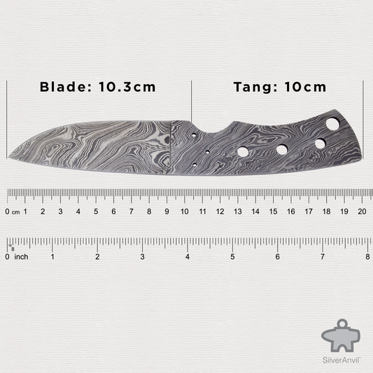 Damascus Drop Point Full Tang Knife Blank (20cm)