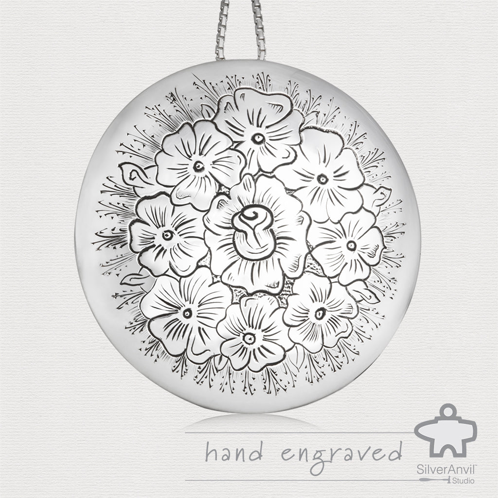 Hand Engraved Bouquet Pendant