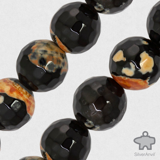 Orange Snowflake Obsidian faceted beads - 12mm