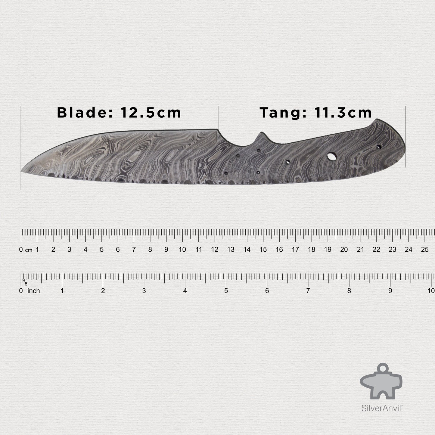 Damascus Drop Point Full Tang Knife Blank (21.5cm)