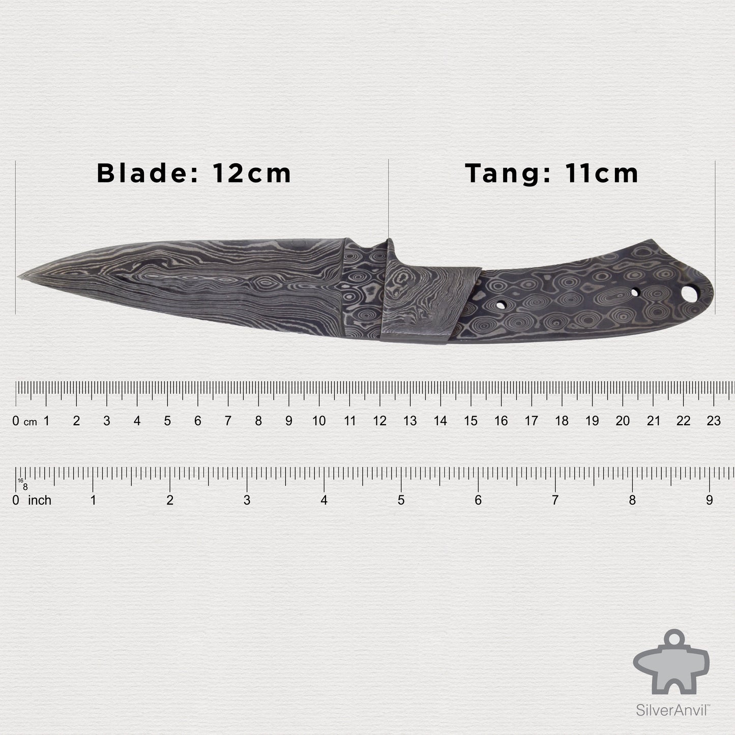 Damascus Dagger Point Full Tang Knife Blank (23cm)