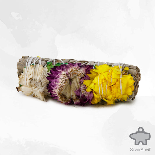 Smudge Stick White Sage with Green Rose Petals