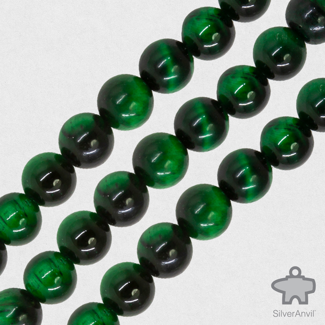 Green Dyed Tiger Eye Beads - 6mm